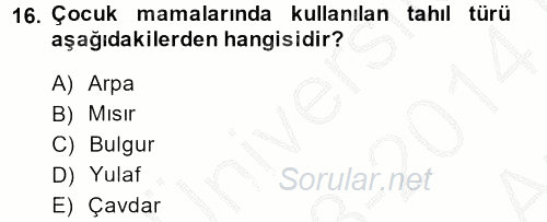 Genel Beslenme 2013 - 2014 Ara Sınavı 16.Soru