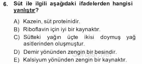 Genel Beslenme 2013 - 2014 Ara Sınavı 6.Soru
