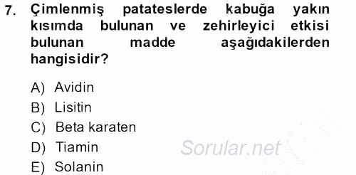 Genel Beslenme 2013 - 2014 Ara Sınavı 7.Soru