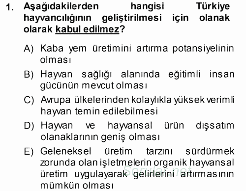 Hayvan Yetiştirme 2014 - 2015 Ara Sınavı 1.Soru