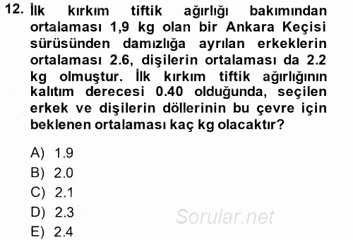 Hayvan Yetiştirme 2014 - 2015 Ara Sınavı 12.Soru