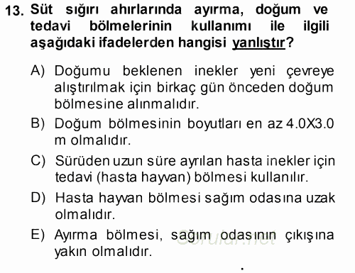 Hayvan Yetiştirme 2014 - 2015 Ara Sınavı 13.Soru