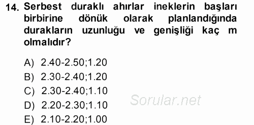 Hayvan Yetiştirme 2014 - 2015 Ara Sınavı 14.Soru