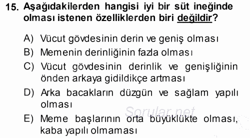 Hayvan Yetiştirme 2014 - 2015 Ara Sınavı 15.Soru