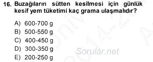 Hayvan Yetiştirme 2014 - 2015 Ara Sınavı 16.Soru