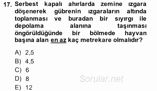 Hayvan Yetiştirme 2014 - 2015 Ara Sınavı 17.Soru