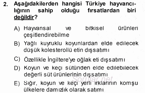 Hayvan Yetiştirme 2014 - 2015 Ara Sınavı 2.Soru