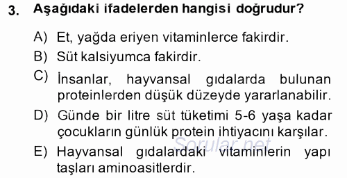 Hayvan Yetiştirme 2014 - 2015 Ara Sınavı 3.Soru