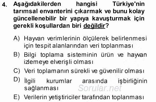 Hayvan Yetiştirme 2014 - 2015 Ara Sınavı 4.Soru