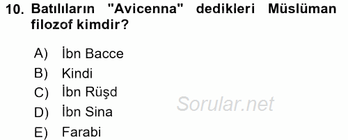 İslam Düşünce Tarihi 2015 - 2016 Tek Ders Sınavı 10.Soru