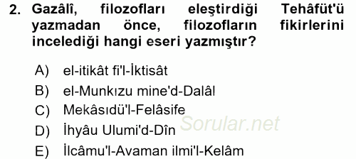 İslam Düşünce Tarihi 2015 - 2016 Tek Ders Sınavı 2.Soru