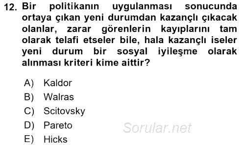 Mikro İktisat 2015 - 2016 Dönem Sonu Sınavı 12.Soru