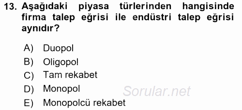 Mikro İktisat 2015 - 2016 Dönem Sonu Sınavı 13.Soru