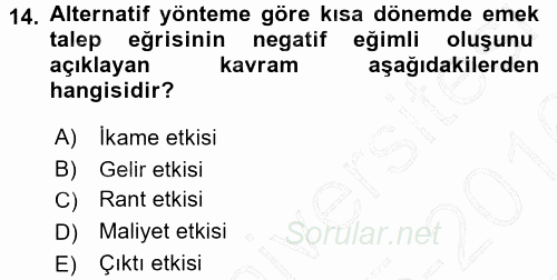 Mikro İktisat 2015 - 2016 Dönem Sonu Sınavı 14.Soru