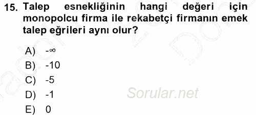Mikro İktisat 2015 - 2016 Dönem Sonu Sınavı 15.Soru