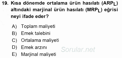 Mikro İktisat 2015 - 2016 Dönem Sonu Sınavı 19.Soru