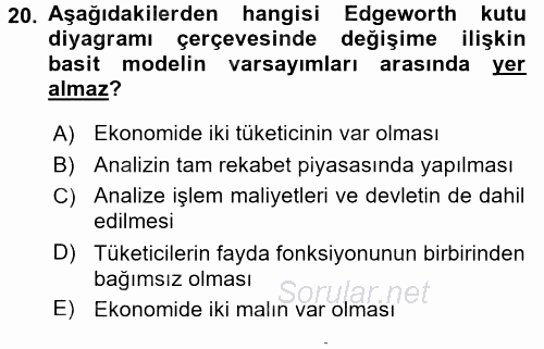 Mikro İktisat 2015 - 2016 Dönem Sonu Sınavı 20.Soru