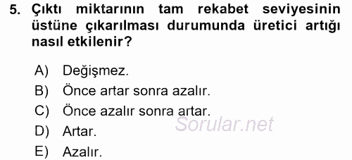 Mikro İktisat 2015 - 2016 Dönem Sonu Sınavı 5.Soru