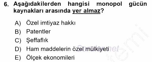 Mikro İktisat 2015 - 2016 Dönem Sonu Sınavı 6.Soru