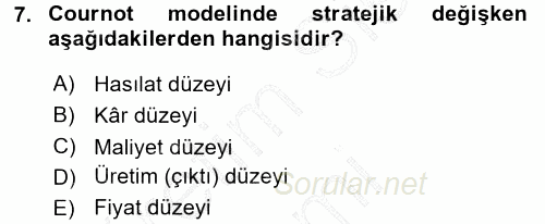 Mikro İktisat 2015 - 2016 Dönem Sonu Sınavı 7.Soru