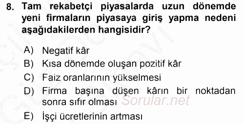 Mikro İktisat 2015 - 2016 Dönem Sonu Sınavı 8.Soru