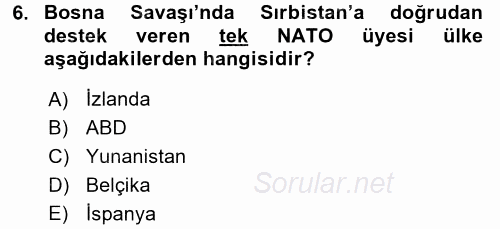 Türk Dış Politikası 2 2017 - 2018 Ara Sınavı 6.Soru
