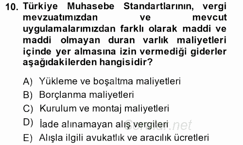 Genel Muhasebe 2 2013 - 2014 Ara Sınavı 10.Soru