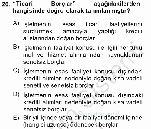 Genel Muhasebe 2 2013 - 2014 Ara Sınavı 20.Soru