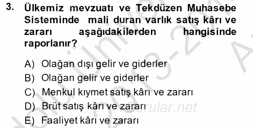 Genel Muhasebe 2 2013 - 2014 Ara Sınavı 3.Soru