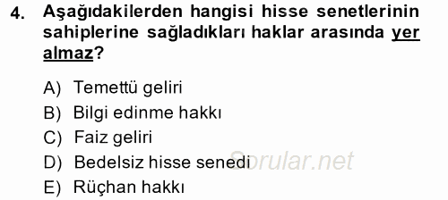 Genel Muhasebe 2 2013 - 2014 Ara Sınavı 4.Soru