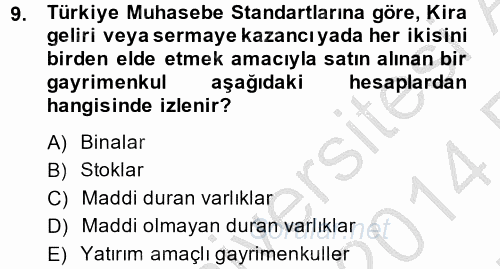 Genel Muhasebe 2 2013 - 2014 Ara Sınavı 9.Soru