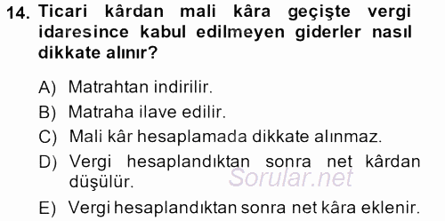 Envanter ve Bilanço 2013 - 2014 Dönem Sonu Sınavı 14.Soru