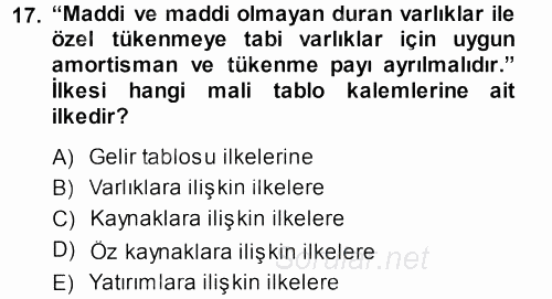 Envanter ve Bilanço 2013 - 2014 Dönem Sonu Sınavı 17.Soru
