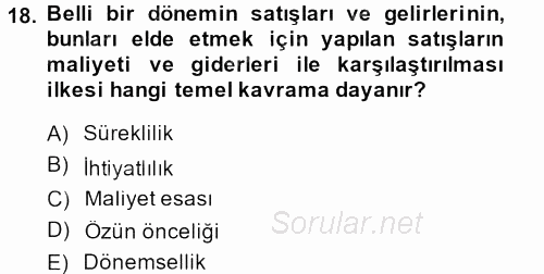 Envanter ve Bilanço 2013 - 2014 Dönem Sonu Sınavı 18.Soru