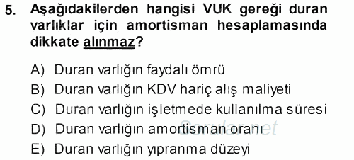 Envanter ve Bilanço 2013 - 2014 Dönem Sonu Sınavı 5.Soru