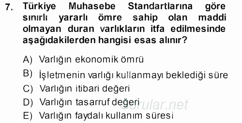 Envanter ve Bilanço 2013 - 2014 Dönem Sonu Sınavı 7.Soru