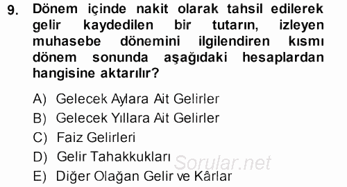 Envanter ve Bilanço 2013 - 2014 Dönem Sonu Sınavı 9.Soru