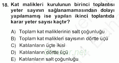 Bina ve Site Yöneticiliği 2013 - 2014 Ara Sınavı 18.Soru