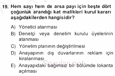 Bina ve Site Yöneticiliği 2013 - 2014 Ara Sınavı 19.Soru