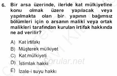 Bina ve Site Yöneticiliği 2013 - 2014 Ara Sınavı 6.Soru