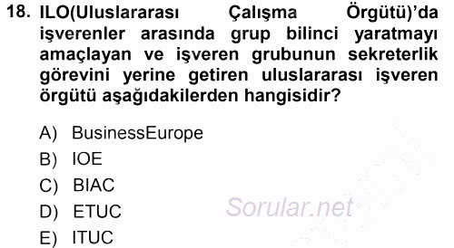 Endüstri İlişkileri 2014 - 2015 Ara Sınavı 18.Soru