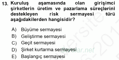 Girişim Finansmanı 2016 - 2017 3 Ders Sınavı 13.Soru