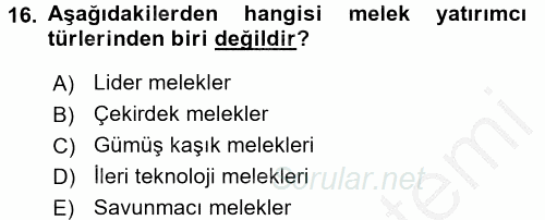 Girişim Finansmanı 2016 - 2017 3 Ders Sınavı 16.Soru