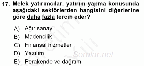 Girişim Finansmanı 2016 - 2017 3 Ders Sınavı 17.Soru