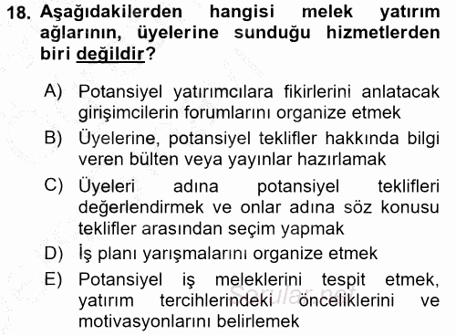 Girişim Finansmanı 2016 - 2017 3 Ders Sınavı 18.Soru