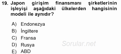 Girişim Finansmanı 2016 - 2017 3 Ders Sınavı 19.Soru