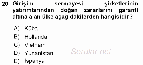 Girişim Finansmanı 2016 - 2017 3 Ders Sınavı 20.Soru