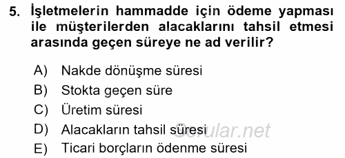 Girişim Finansmanı 2016 - 2017 3 Ders Sınavı 5.Soru