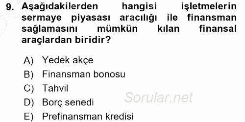 Girişim Finansmanı 2016 - 2017 3 Ders Sınavı 9.Soru