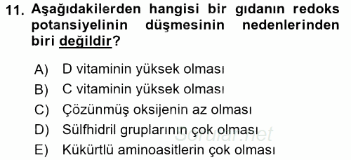 Gıda Güvenliğinin Temel Prensipleri 2016 - 2017 Ara Sınavı 11.Soru